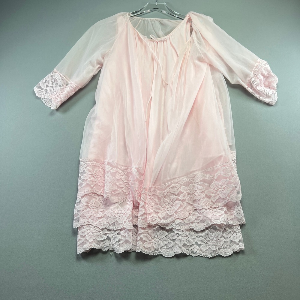 Vintage Miss Elaine Nightgown Robe Set 2 Piece Women Medium Light Pink Sleepwear